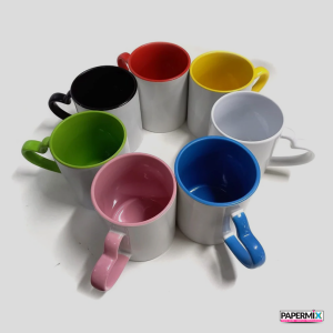 Caneca Interior e alça Coração colorida 325ml porcelana  4X0 sublimatico  